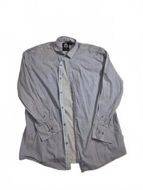 English Laundry Mens XL Blue Micro Check Shirt 100% Cotton Flip Cuff